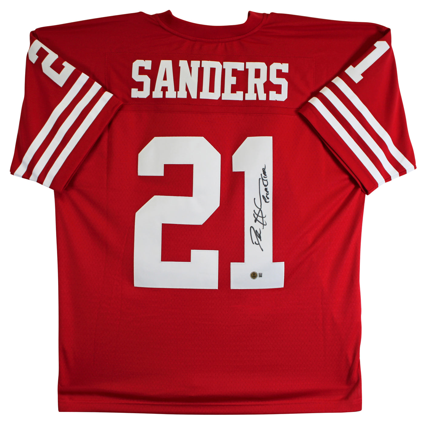 49ers Deion Sanders "Primetime" Authentic Signed Red M&N TB Jersey BAS Witnessed