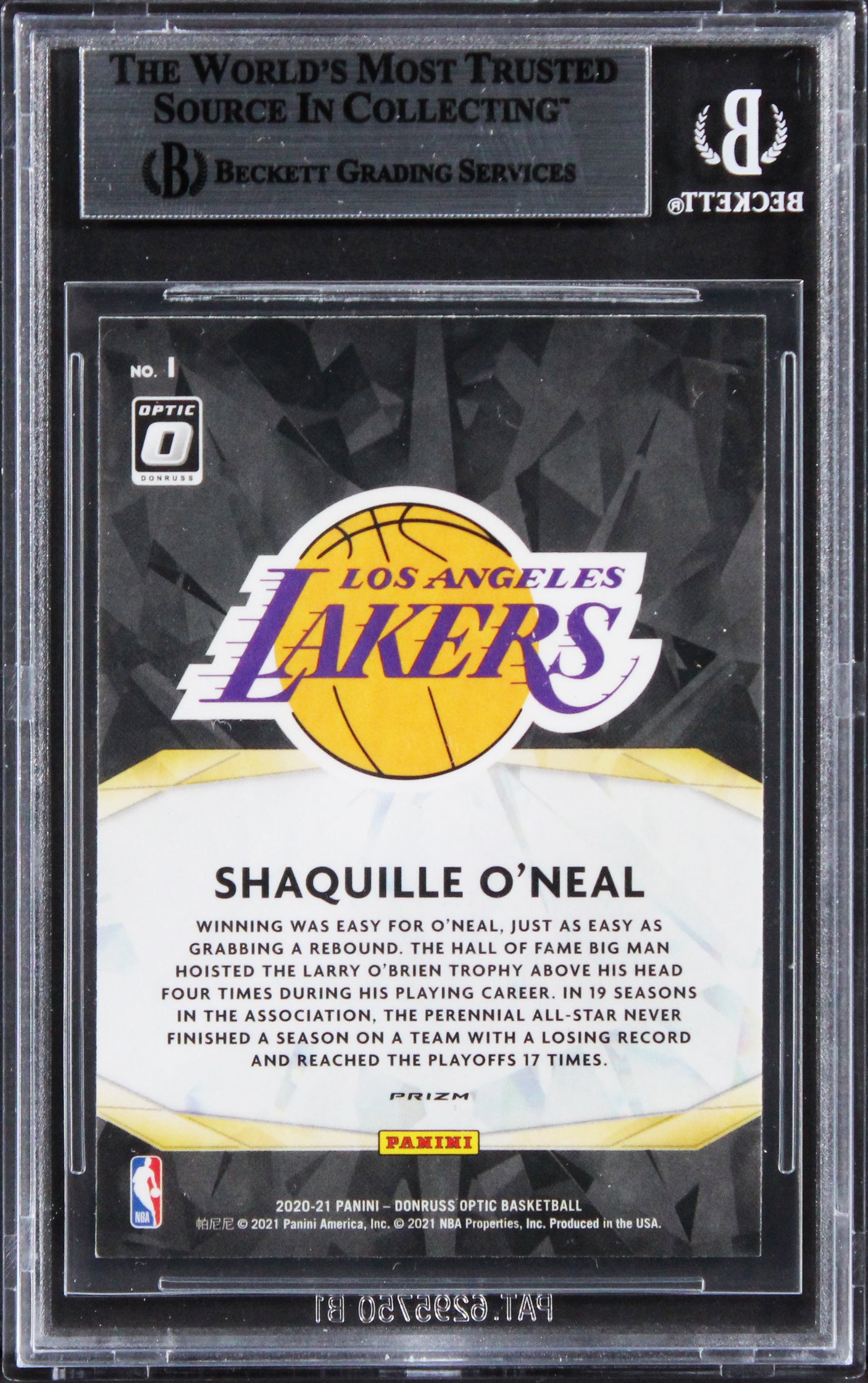 Shaquille O'Neal Signed 2020 Donruss Optic Winner Stays Holo #1 Card BAS Slabbed