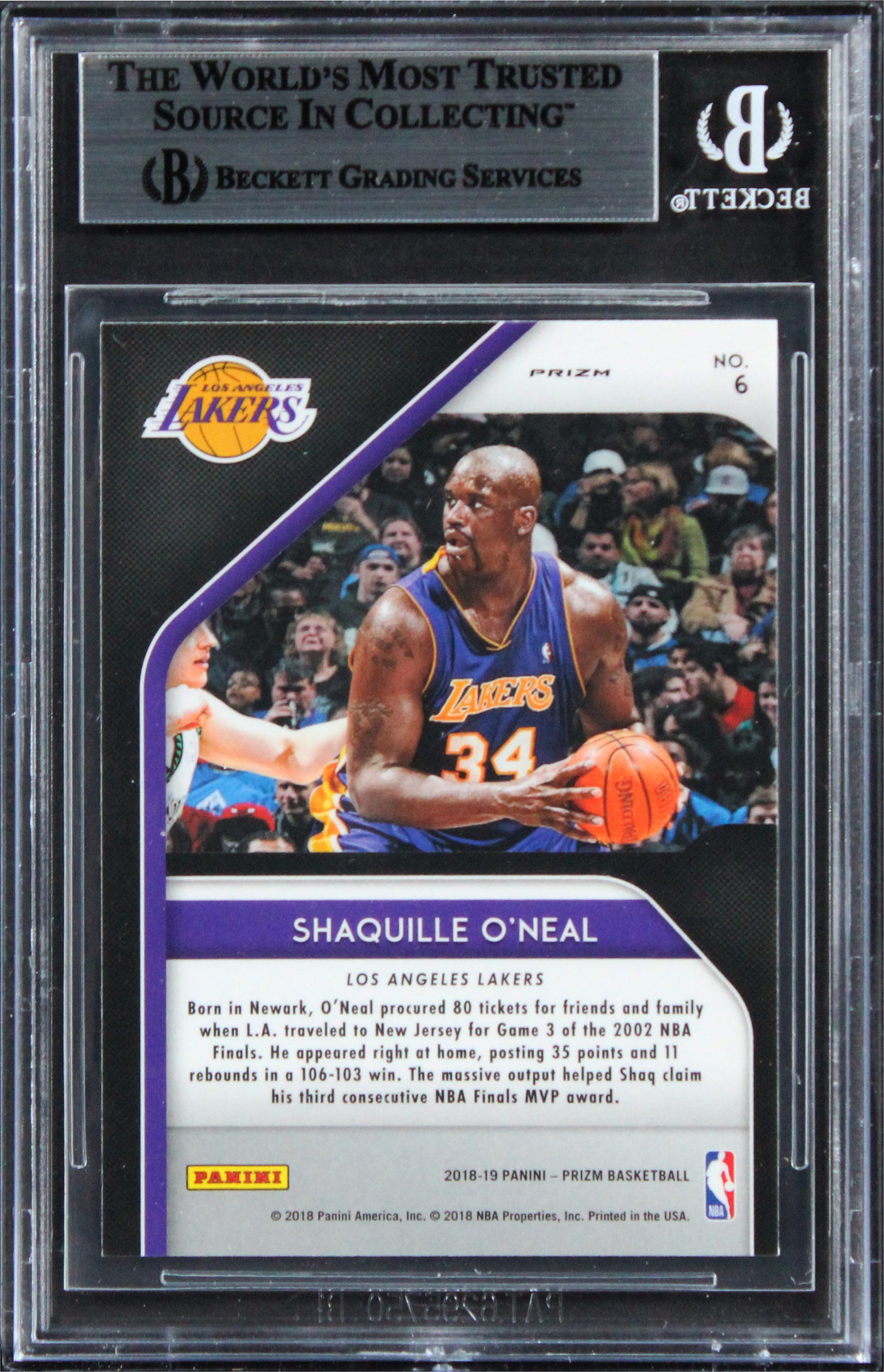 Shaquille O'Neal Signed 2018 Panini Prizm Hall Monitors Silver #6 Card BAS Slab