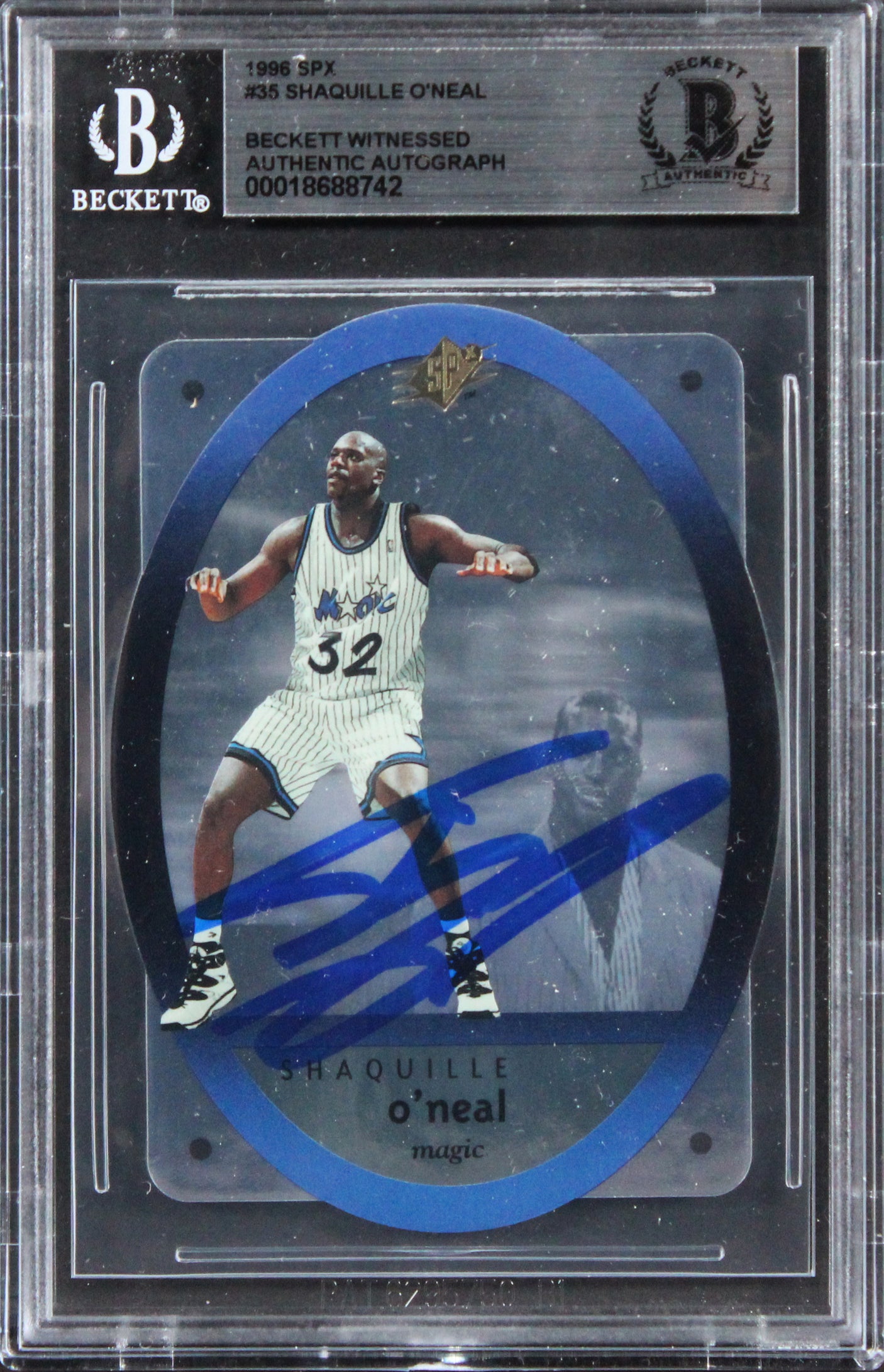 Magic Shaquille O'Neal Authentic Signed 1996 SPX #35 Card BAS Slabbed