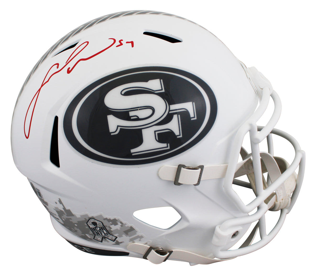 49ers Fred Warner Signed Salute To Service III Full Size Speed Rep Helmet BAS