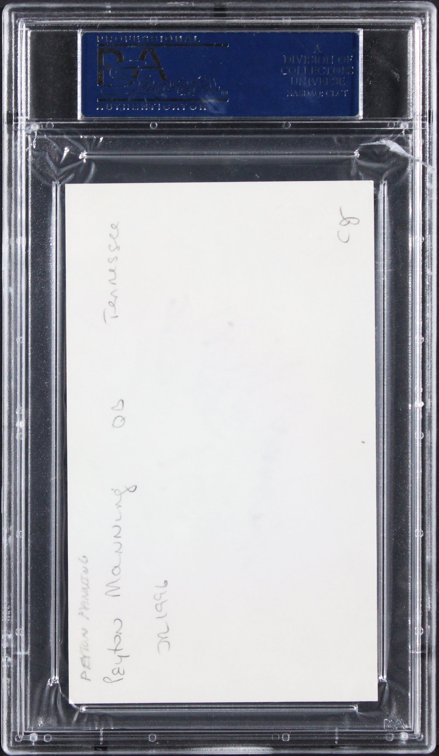 Tennessee Peyton Manning Signed 3x5 Index Card w/ Vintage Signature PSA Slabbed