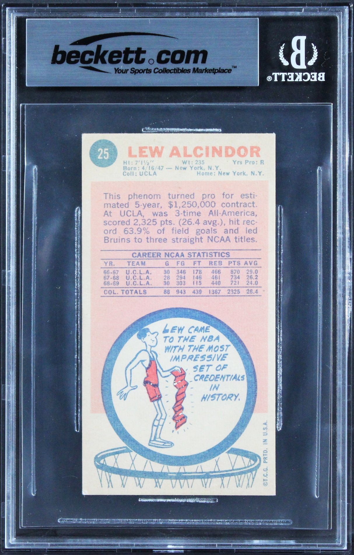 Bucks Kareem Abdul-Jabbar Signed 1969 Topps #25 Rookie Card Auto 10! BAS Slabbed