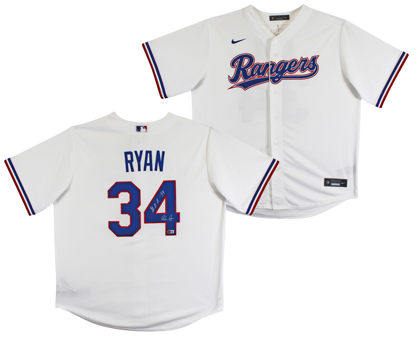 Rangers Nolan Ryan HOF 99 Authentic Signed White NIke Jersey Autographed BAS