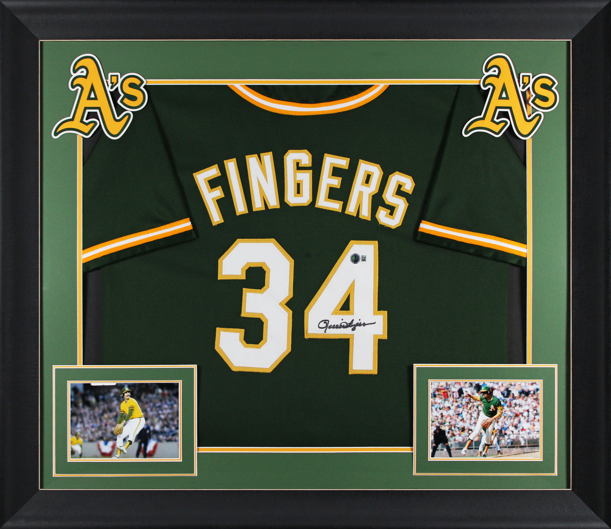 Rollie Fingers Authentic Signed Green Pro Style Framed Jersey BAS Witnessed