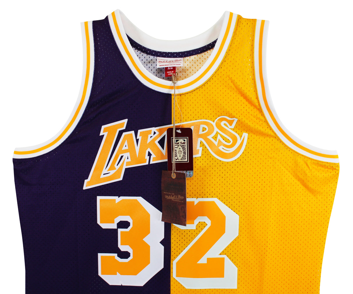 Lakers Magic Johnson Signed Purple & Yellow M&N 84-85 HWC Swingman Jersey BAS W