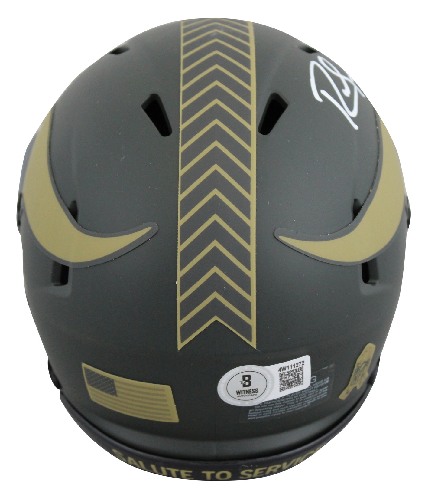 Vikings Randy Moss Signed Salute to Service IV Speed Mini Helmet BAS Witnessed