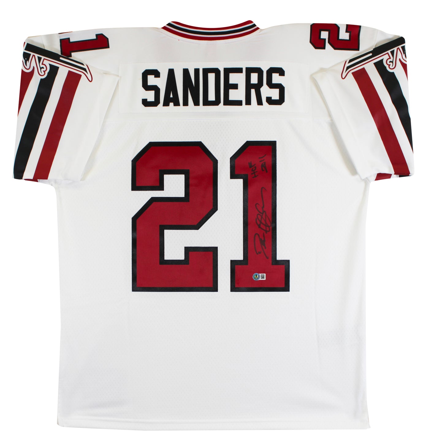 Falcons Deion Sanders "HOF 2011" Authentic Signed White M&N Jersey BAS Witnessed
