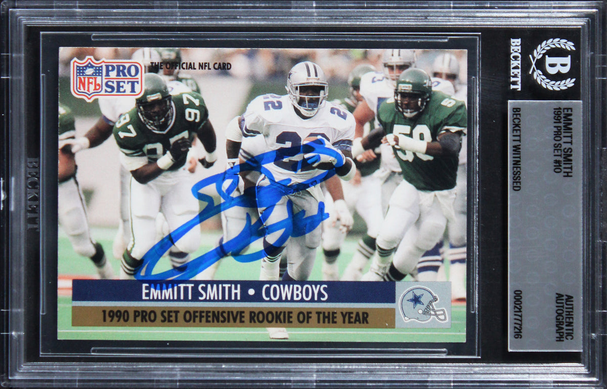 Cowboys Emmitt Smith Authentic 1991 Pro Set #10 Card Autographed BAS Slabbed
