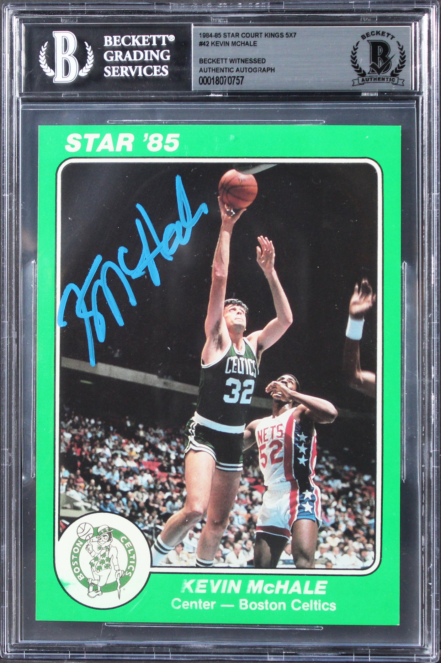 Celtics Kevin McHale Signed 1984 Star Celtics Champs #3 5x7 Card BAS Slabbed
