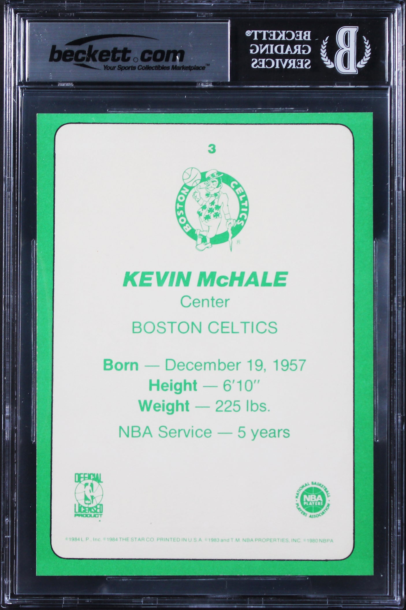 Celtics Kevin McHale Signed 1984 Star Celtics Champs #3 5x7 Card BAS Slabbed