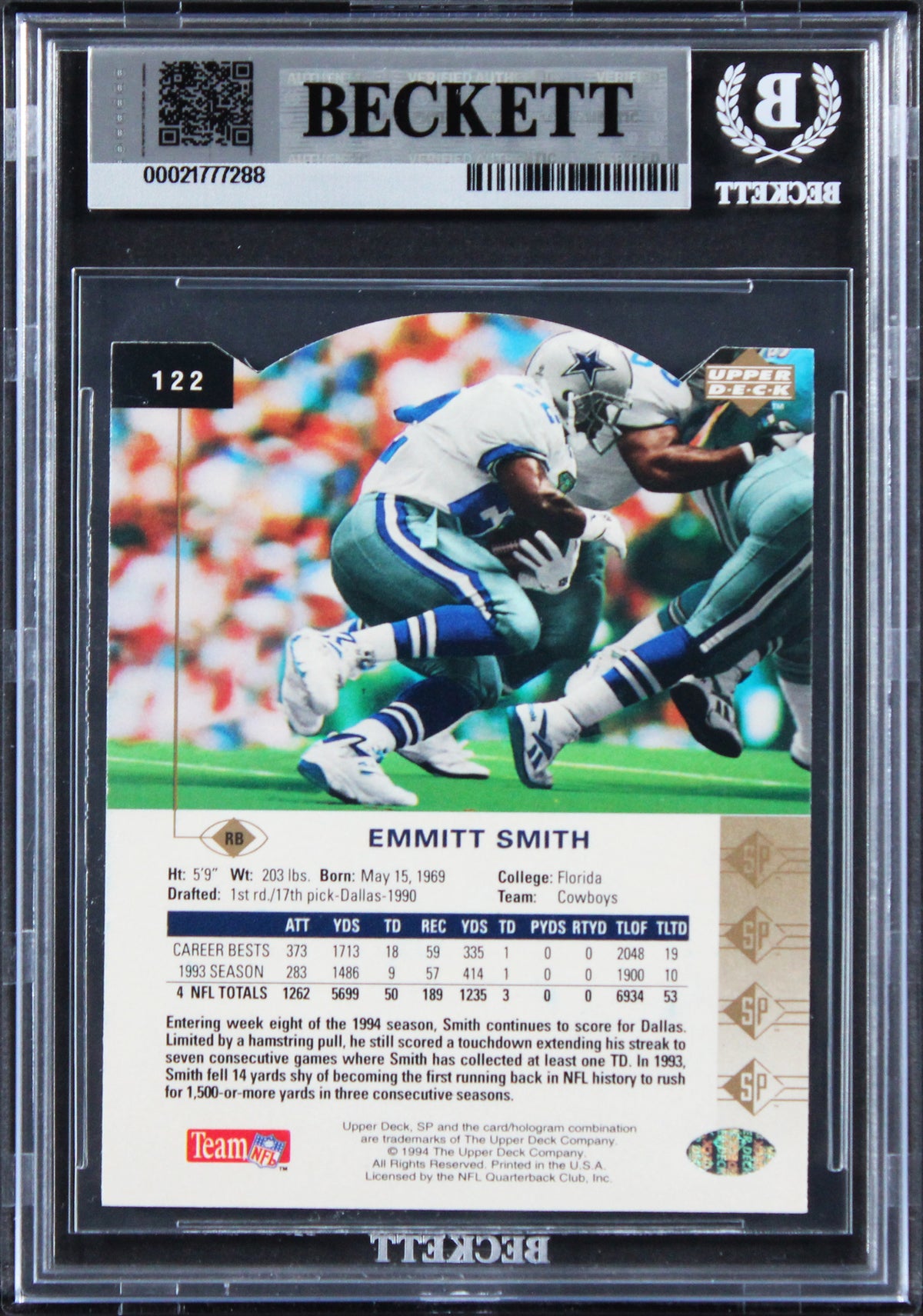 Cowboys Emmitt Smith Authentic Signed 1994 SP Die Cuts #122 Card BAS Slabbed