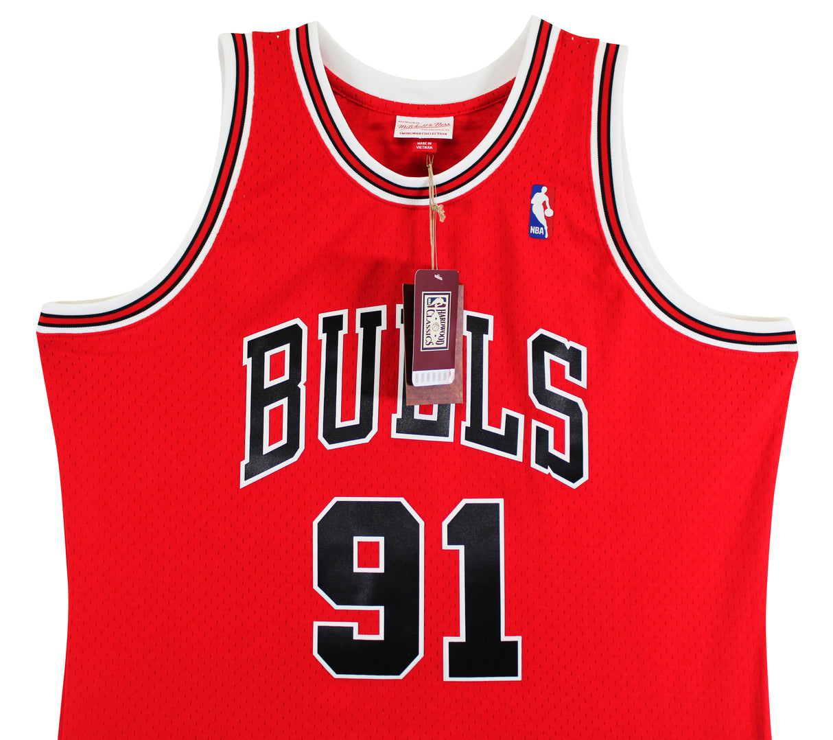 Bulls Dennis Rodman Signed Red Mitchell & Ness HWC Swingman Jersey JSA Witnessed