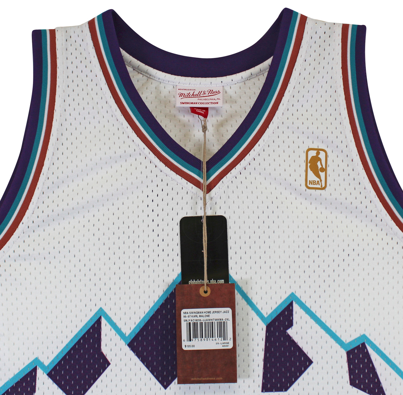 Jazz Karl Malone Signed 1996-97 White Mitchell & Ness Swingman Jersey BAS Wit