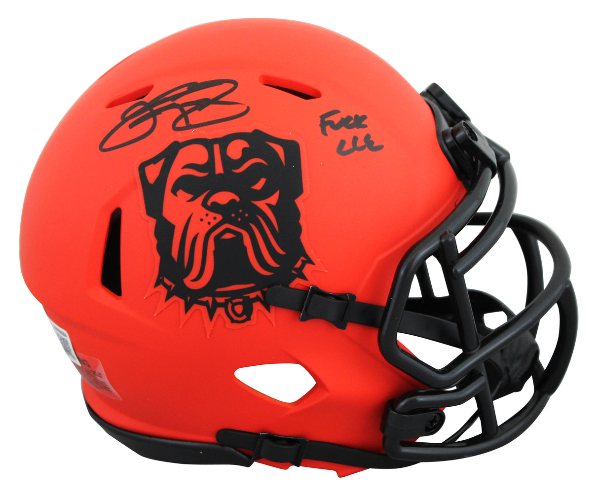 Browns Johnny Manziel "F*** CLE" Signed Rave Speed Mini Helmet W/ Case BAS Wit
