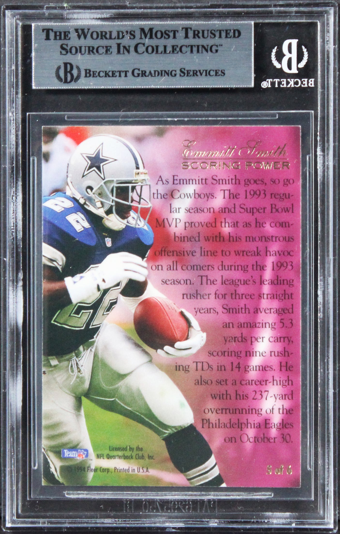 Cowboys Emmitt Smith Signed 1984 Ultra Flair Scoring Power #5 Card BAS Slabbed