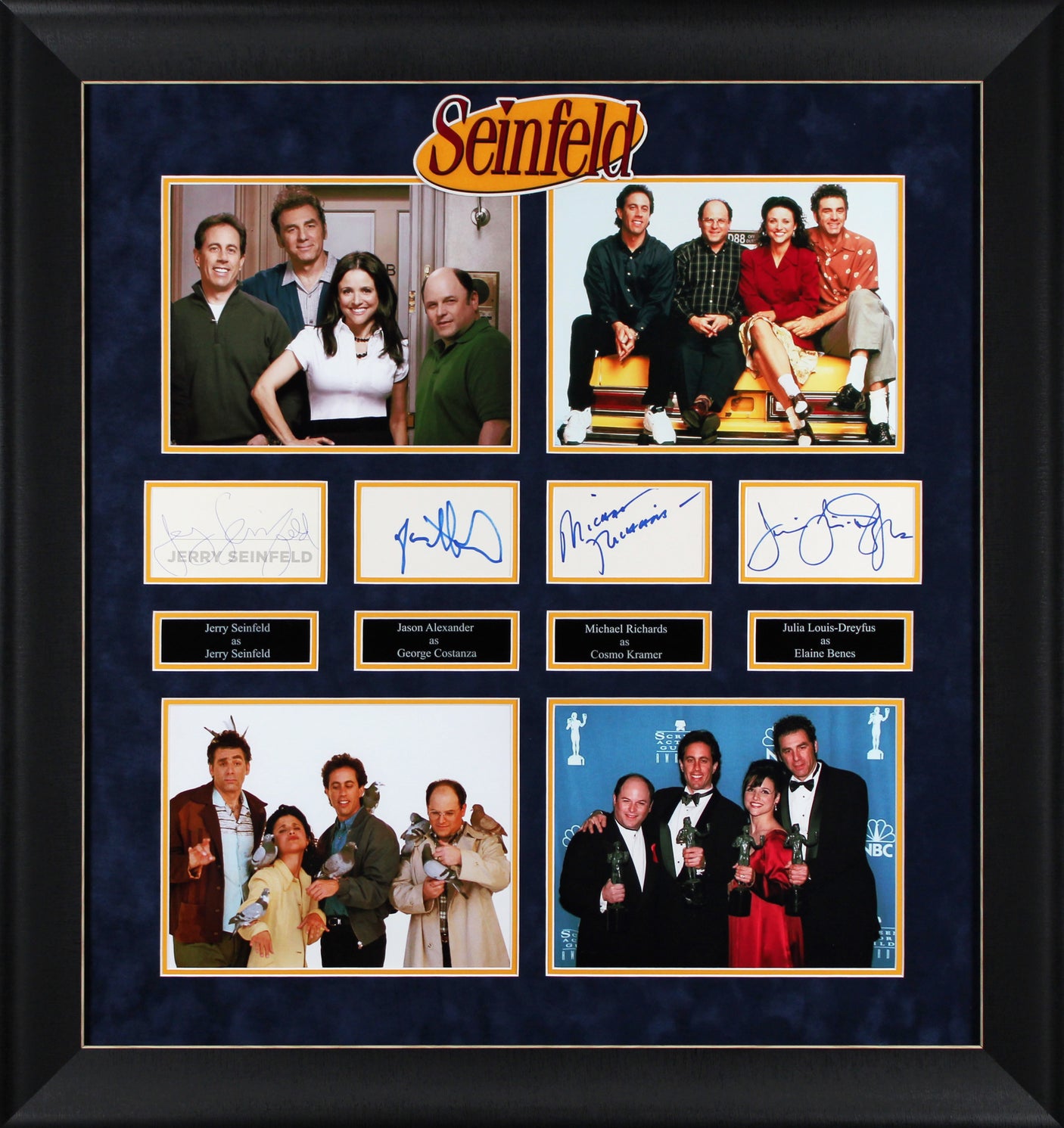 (4) Seinfeld, Alexander, Richards & Louis-Dreyfus Signed Framed Display BAS LOA