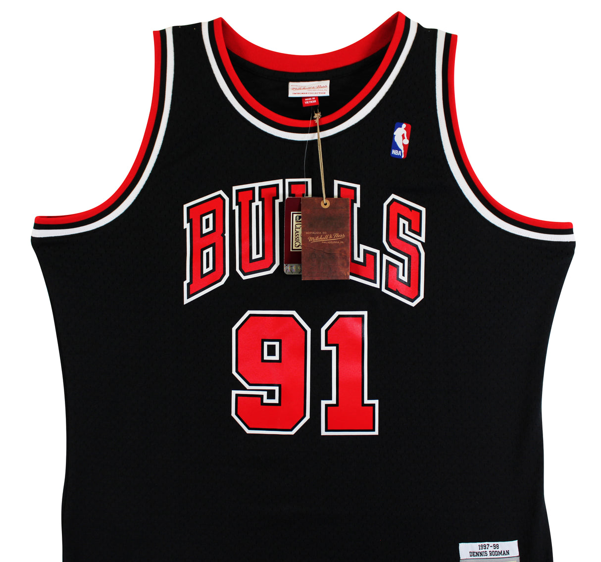 Bulls Dennis Rodman Signed Black M&N HWC Swingman Jersey w/ Black Sig JSA Wit