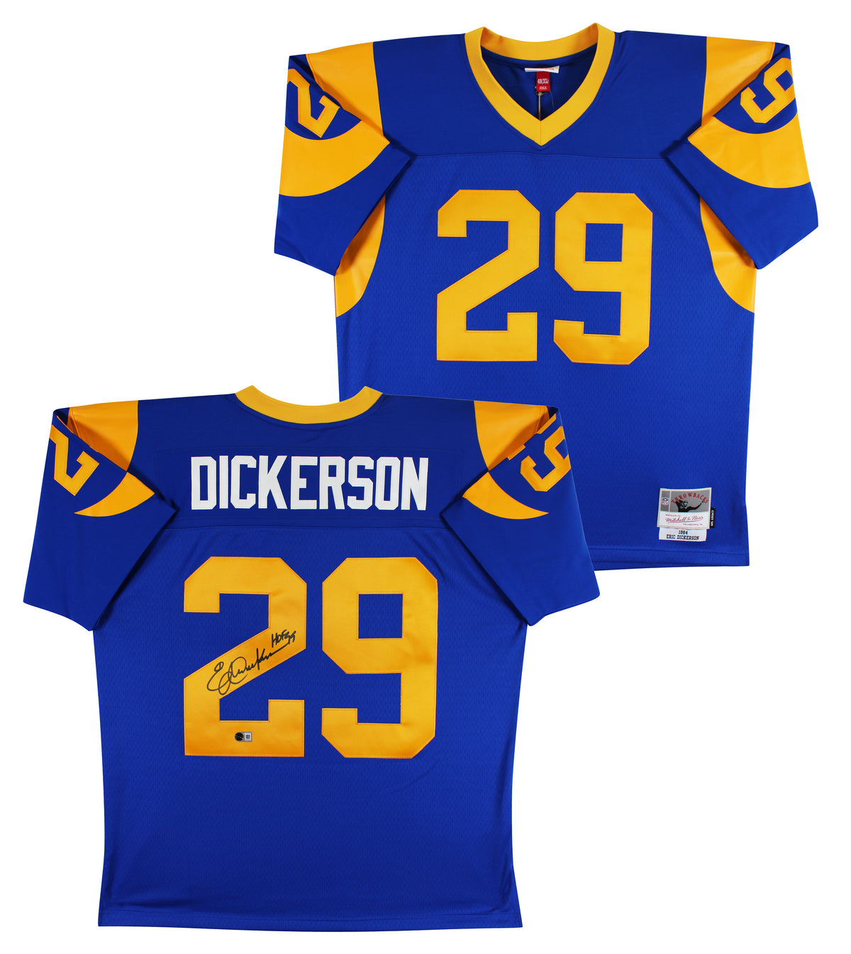Rams Eric Dickerson "HOF 99" Signed Blue Mitchell & Ness Jersey BAS Witnessed