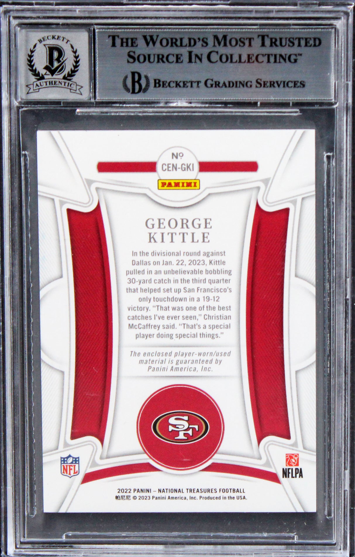 George Kittle Signed 2022 Natl Treasures CM #27 #31/49 Card Auto 10! BAS Slabbed