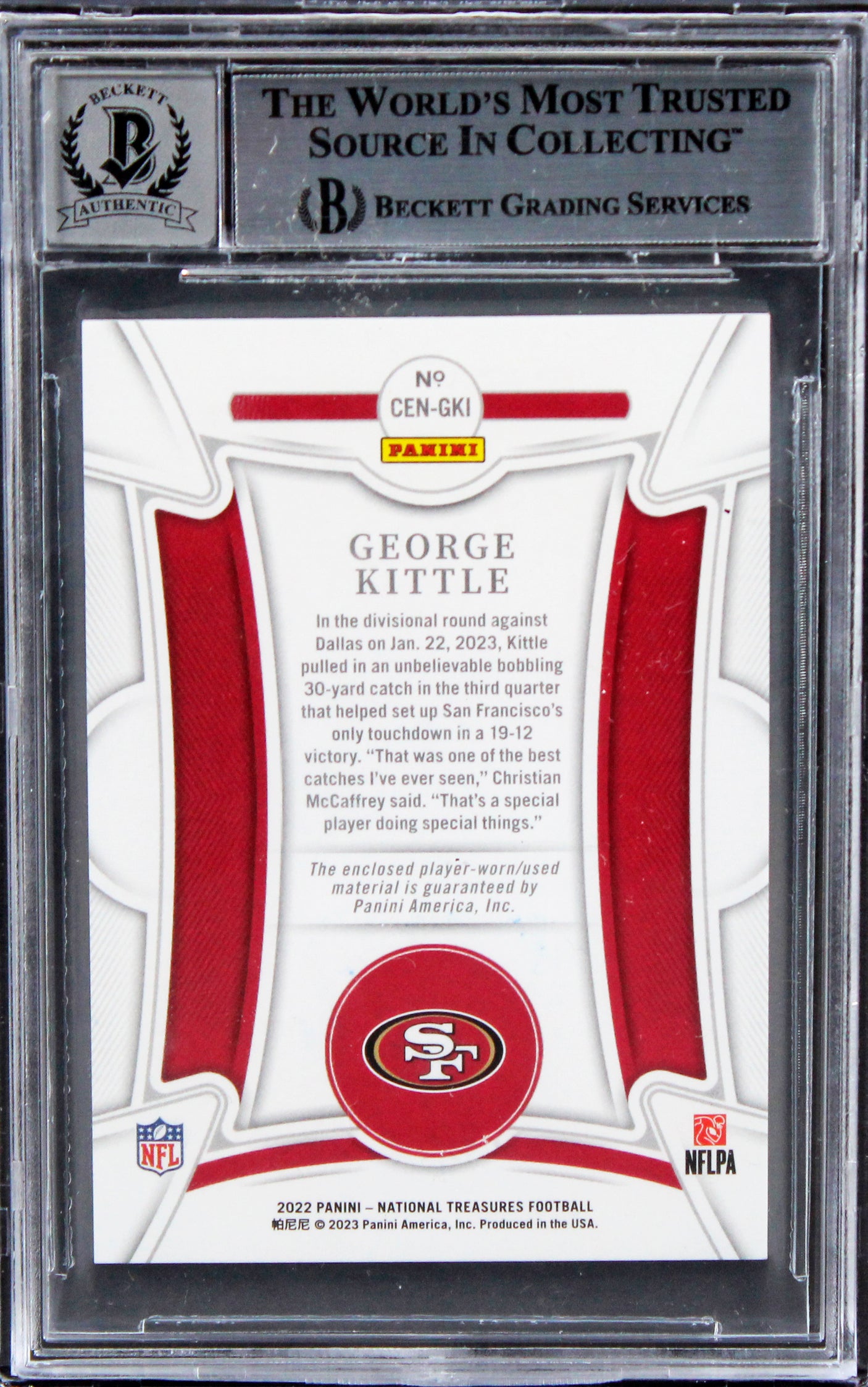 George Kittle Signed 2022 Natl Treasures CM #27 #54/99 Card Auto 10! BAS Slabbed