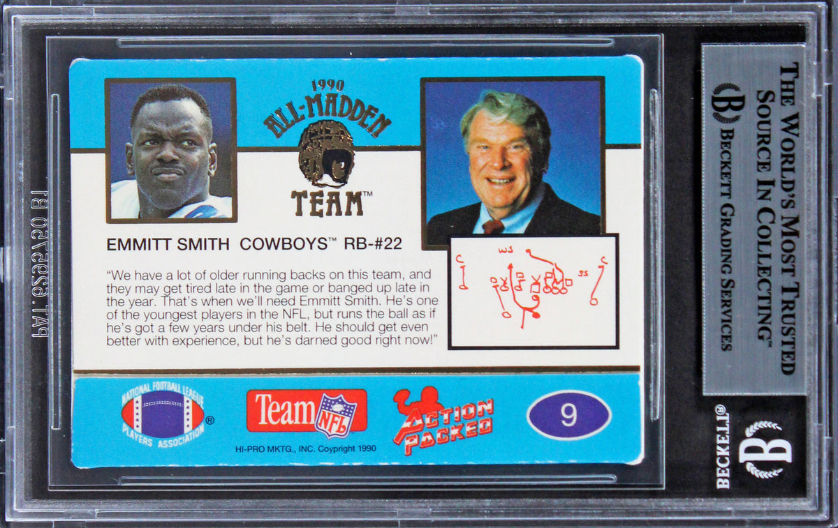 Cowboys Emmitt Smith Signed 1990 Action Packed All-Madden #9 Card BAS Slabbed