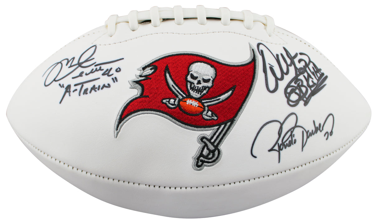 Bucs (4) Sapp, Barber, Alstott & Brooks Signed White Panel Logo Football BAS Wit