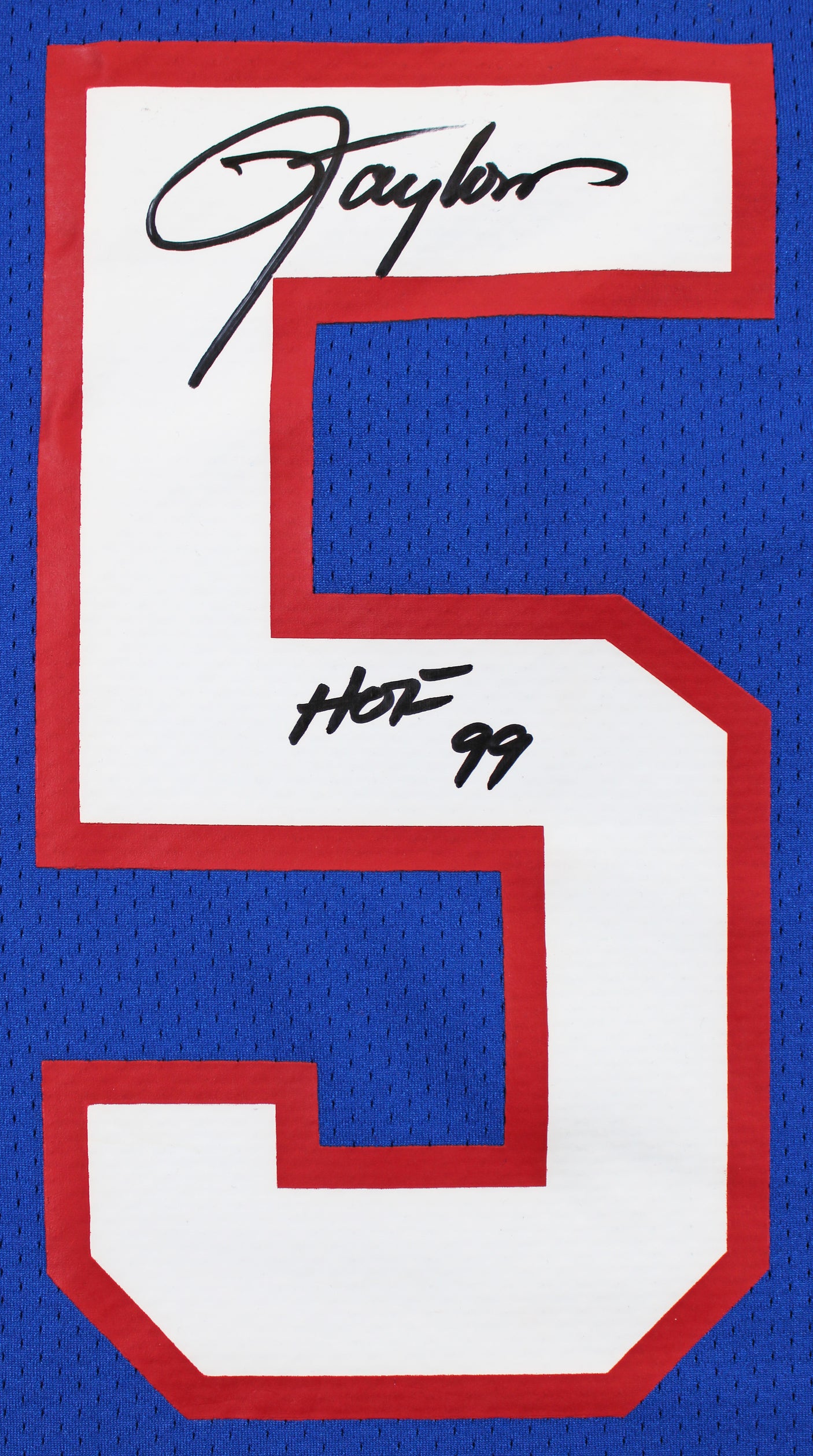 Giants Lawrence Taylor "HOF 99" Signed Blue M&N SB XXV Authentic Jersey BAS