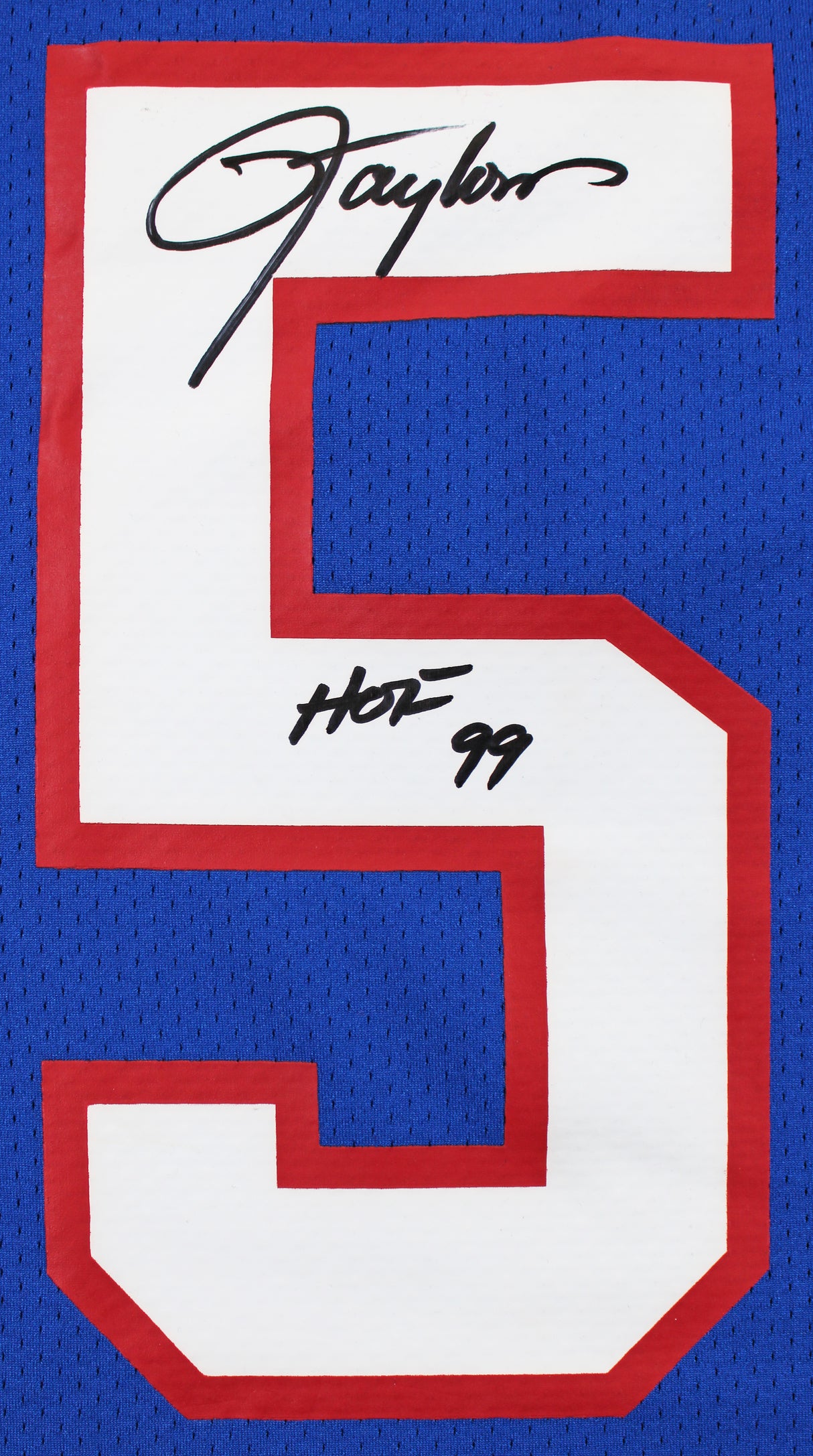 Giants Lawrence Taylor "HOF 99" Signed Blue M&N SB XXV Authentic Jersey BAS