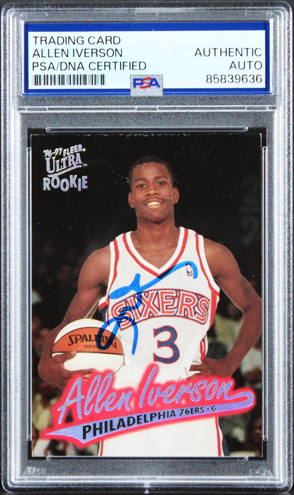 76ers Allen Iverson Signed 1996 Fleer Ultra #82 Rookie Card PSA/DNA Slabbed