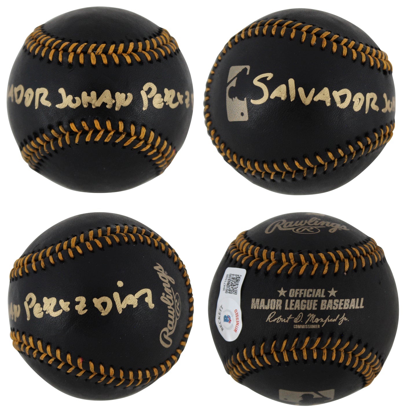 Royals Salvador Johan Perez Diaz Full Name Signed Black Oml Baseball w/ Case BAS