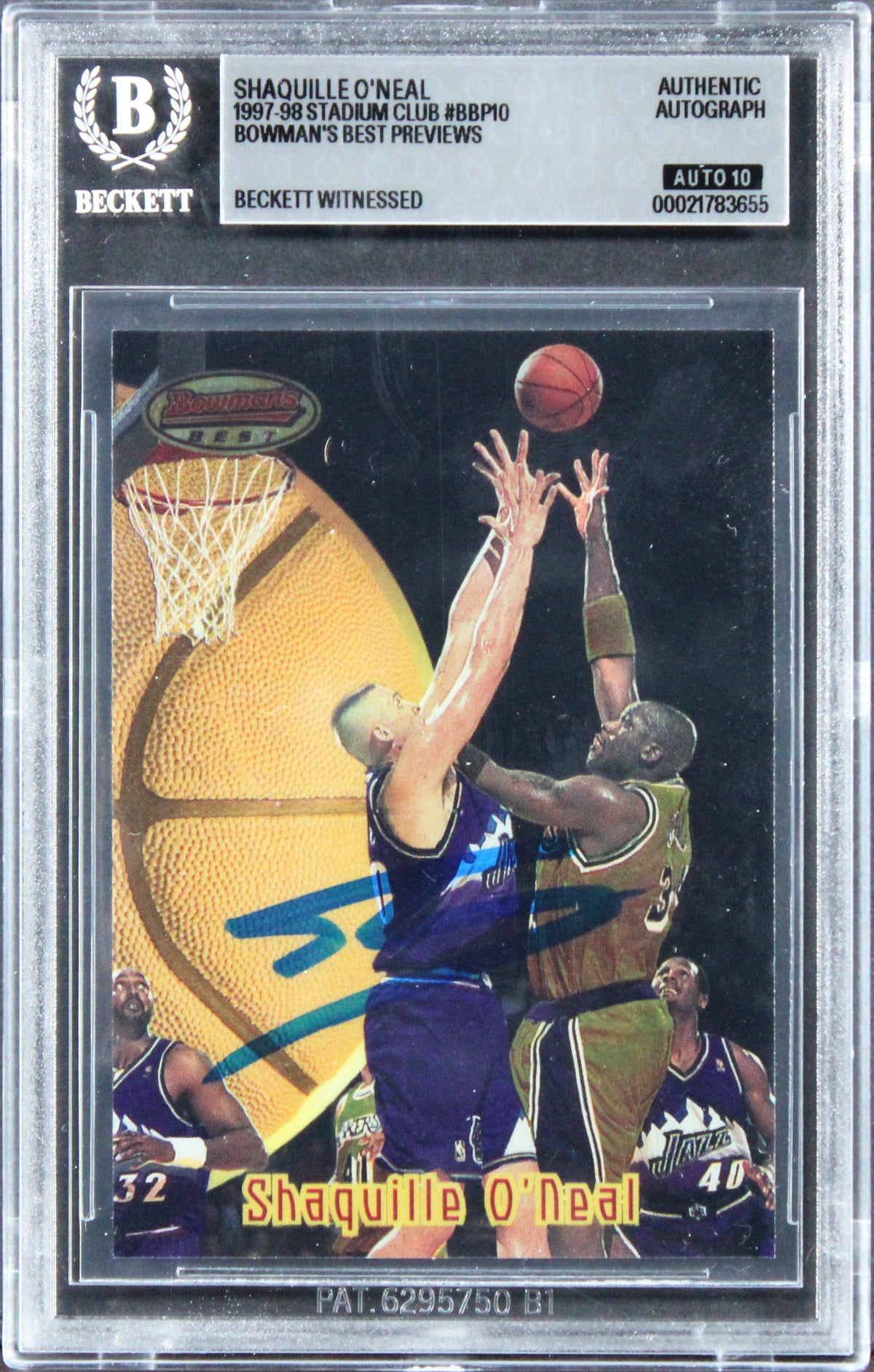 Shaquille O'Neal Signed 1997 Stadium Club #BBP10 Card Auto Grade 10! BAS Slabbed