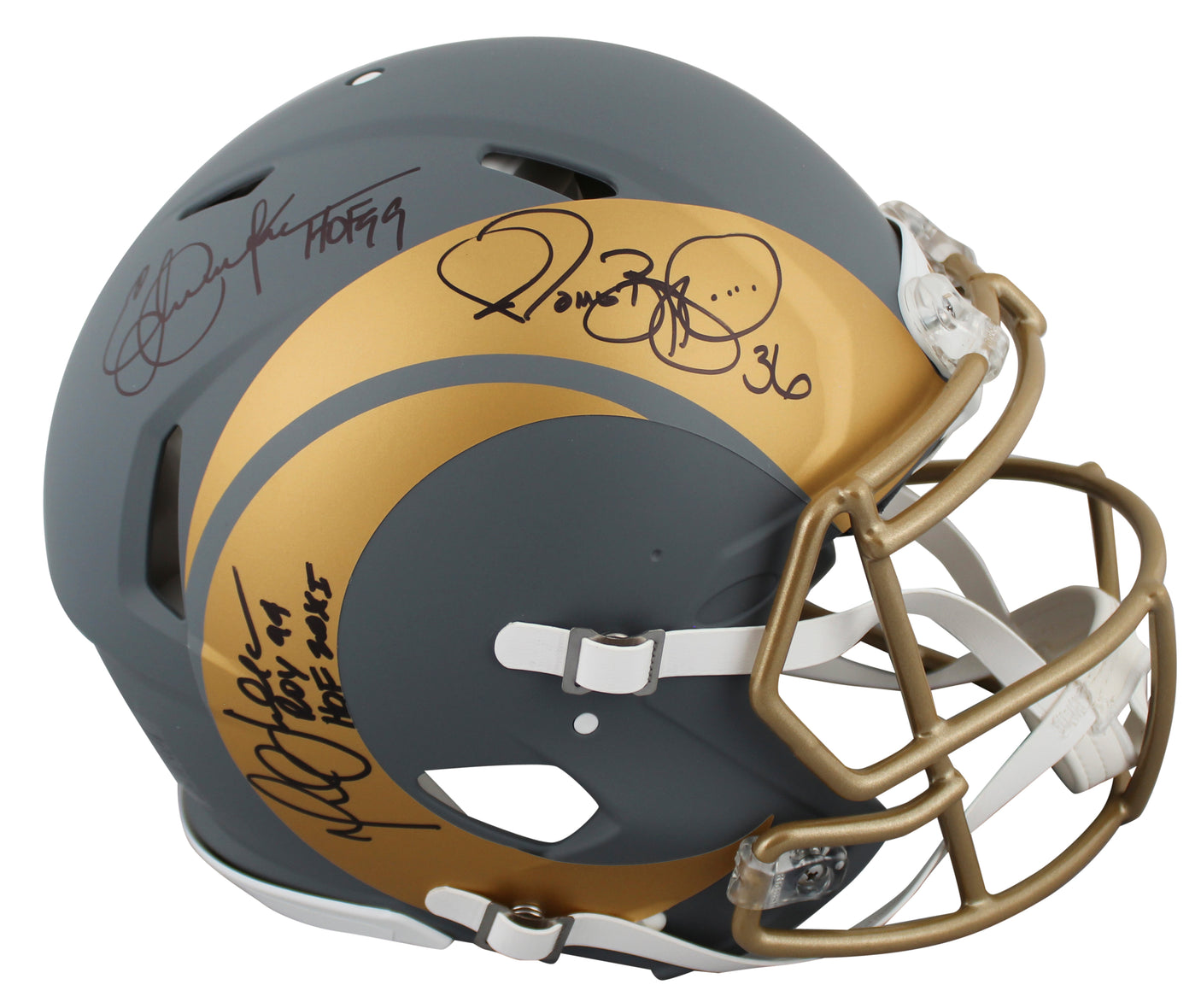 Rams (3) Bettis, Dickerson, & Faulk Signed Slate F/S Speed Proline Helmet BAS W