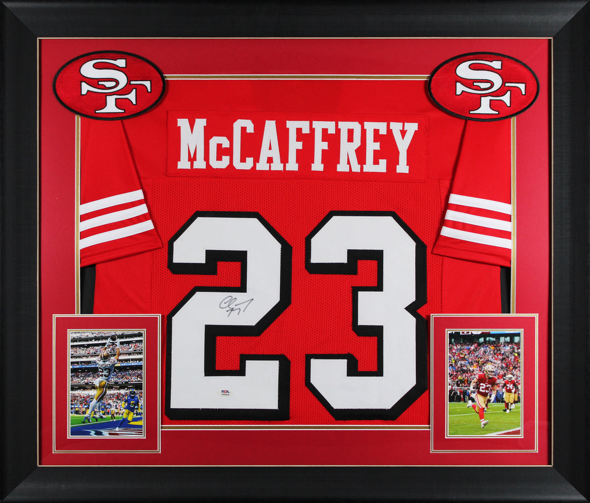 Christian McCaffrey Signed Red Pro Style Framed Jersey w/ Dropshadow PSA/DNA
