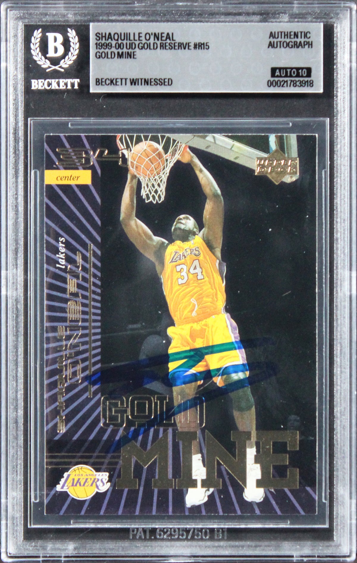 Shaquille O'Neal Signed 1999 UD Gold Reserve #R15 Card Auto GM 10! BAS Slabbed