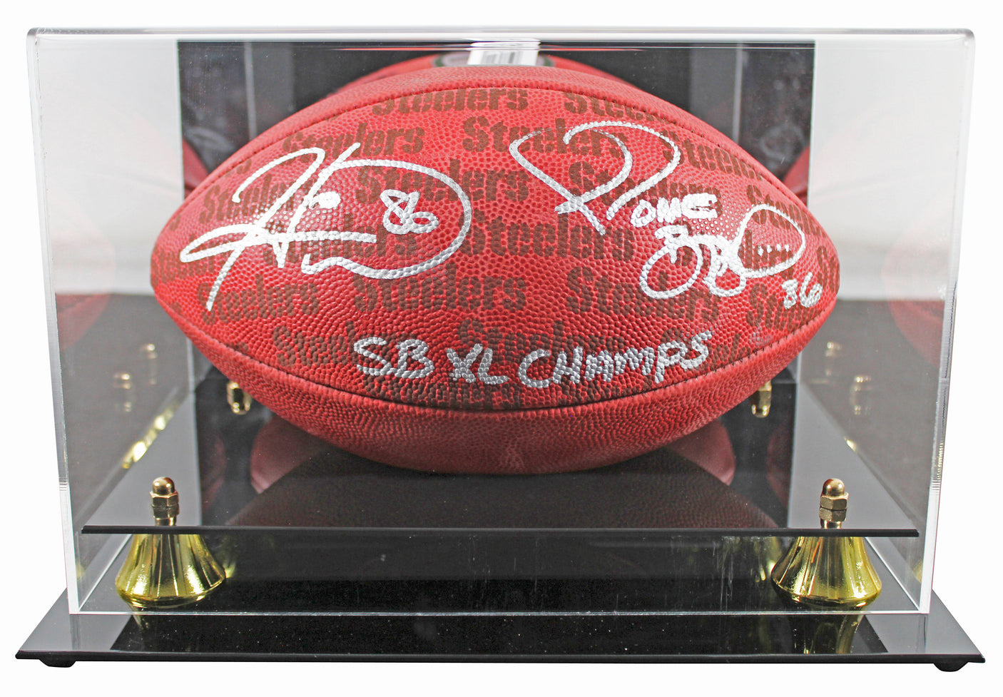 Jerome Bettis & Hines Ward Signed "Duke" Team Showcase Football W/ Case BAS Wit