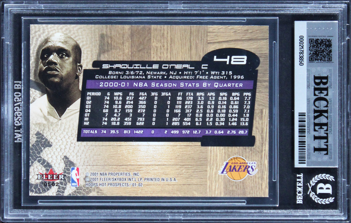 Lakers Shaquille O'Neal Signed 2001 Hoops #48 Card Auto Grade GM 10! BAS Slabbed