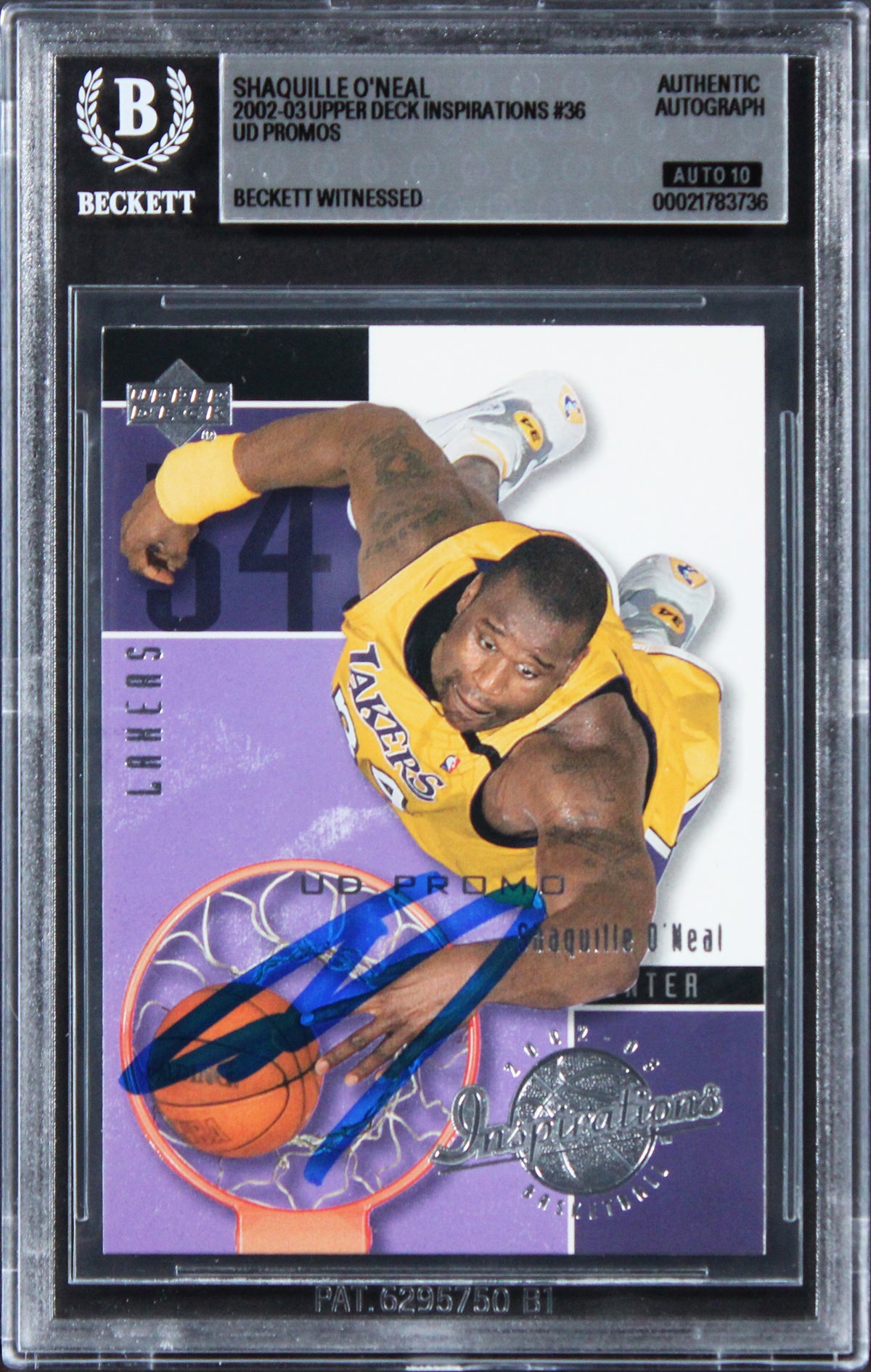 Shaquille O'Neal Signed 2002 Upper Deck Inspirations #36 Card Auto 10! BAS Slab