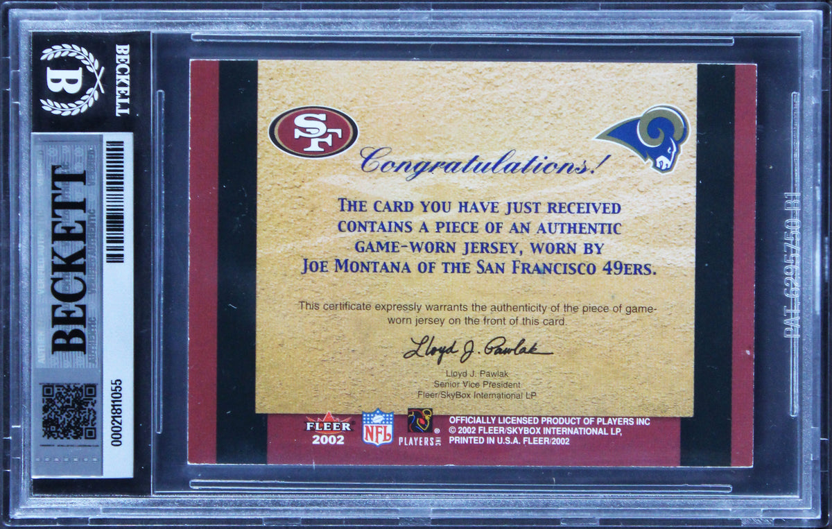 Joe Montana & Kurt Warner Signed 2002 Fleer Tradition #23 Card Auto 10! BAS Slab