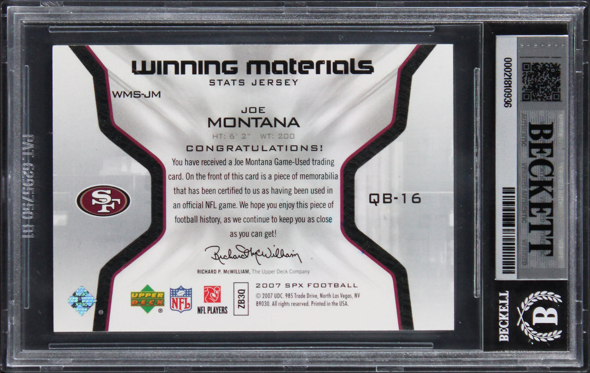 49ers Joe Montana Signed 2007 SPX Materials #WMSJM Card Auto GM 10! BAS Slabbed