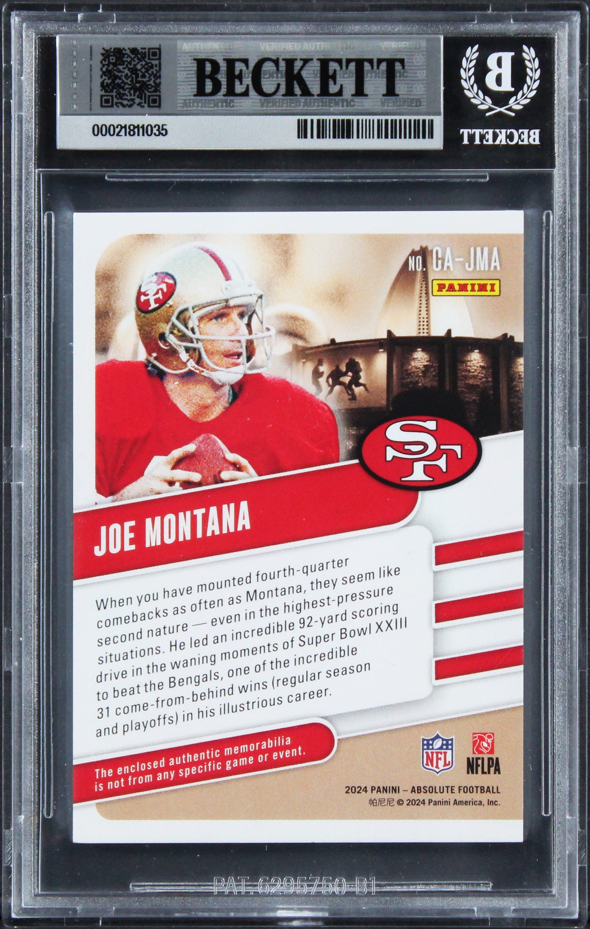 49ers Joe Montana Signed 2024 Absolute #1 206/250 Card Auto GM 10! BAS Slabbed