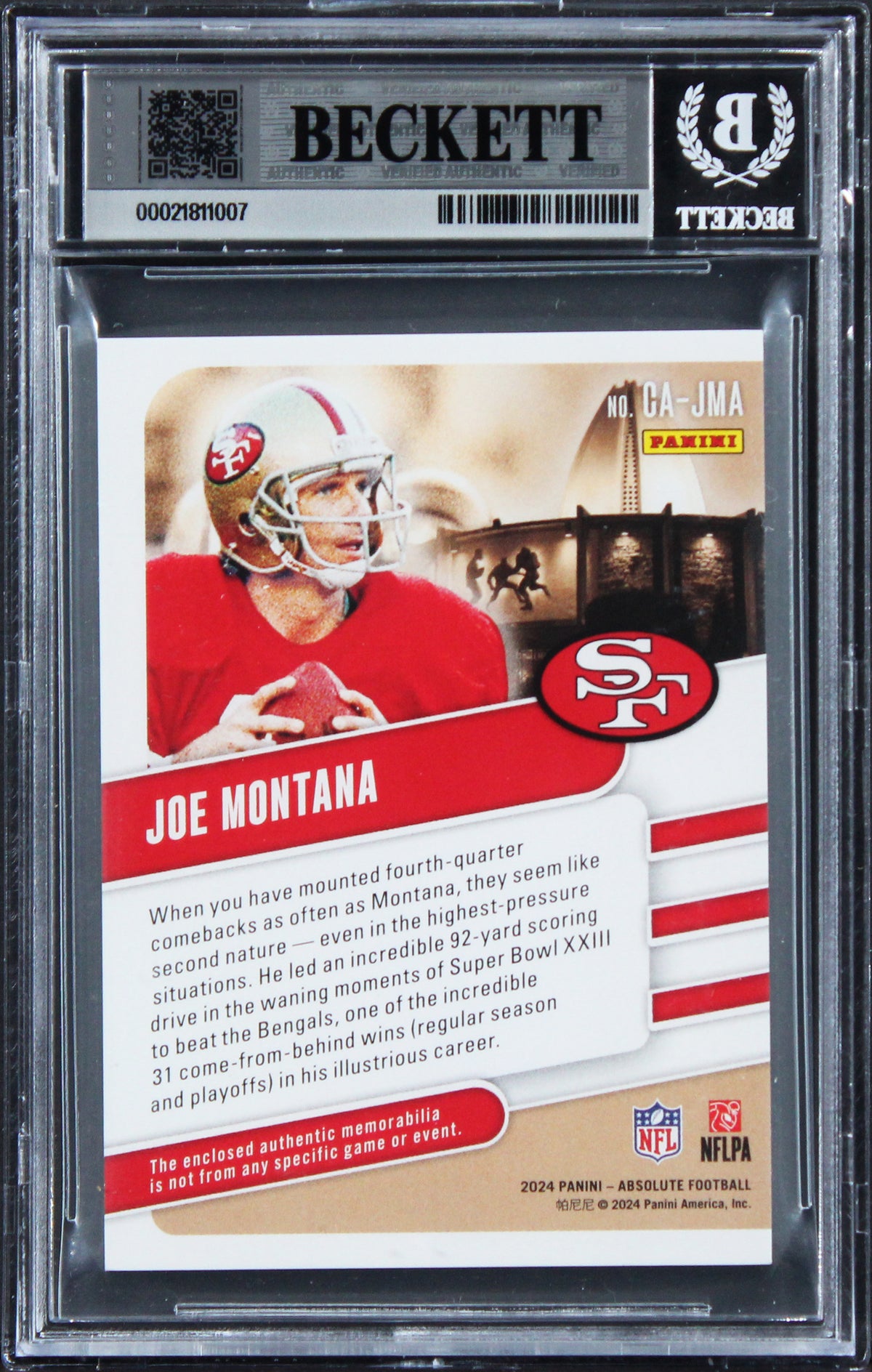 49ers Joe Montana Signed 2024 Absolute Gold #1 42/99 Card Auto 10! BAS Slabbed