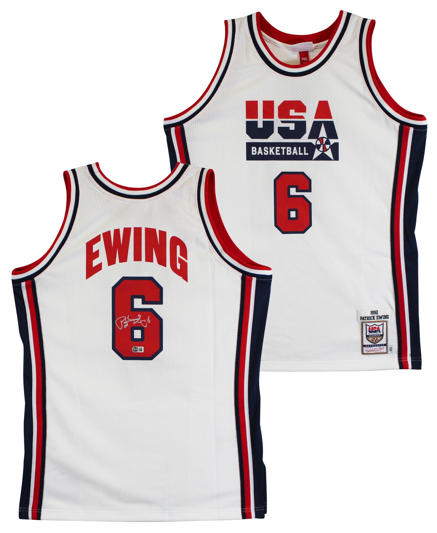Knicks Patrick Ewing Signed White M&N 1992 USA Authentic Jersey BAS #BV01199