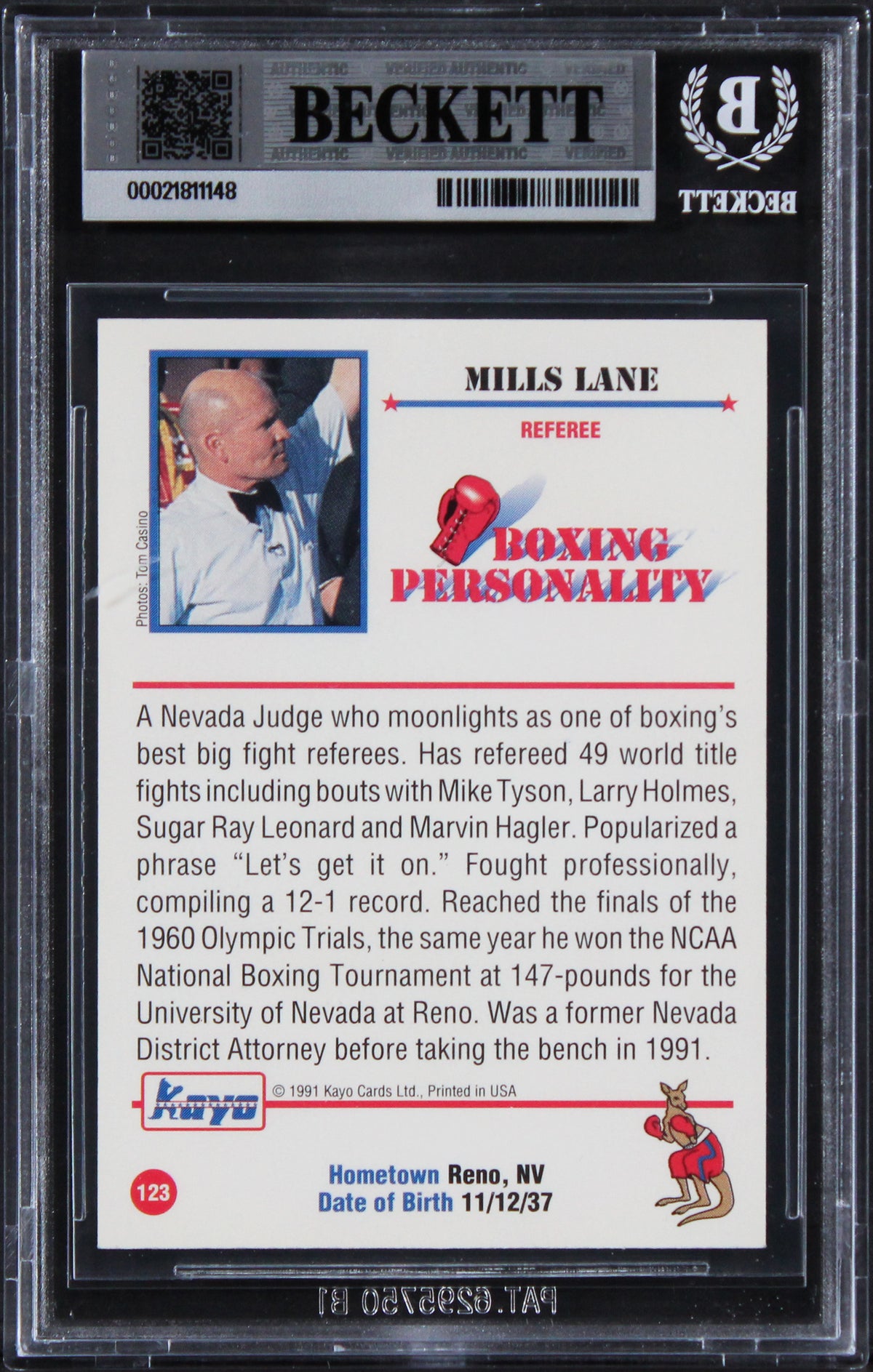 Mills Lane Authentic Signed 1991 Kayo #123 Card Autographed BAS Slabbed