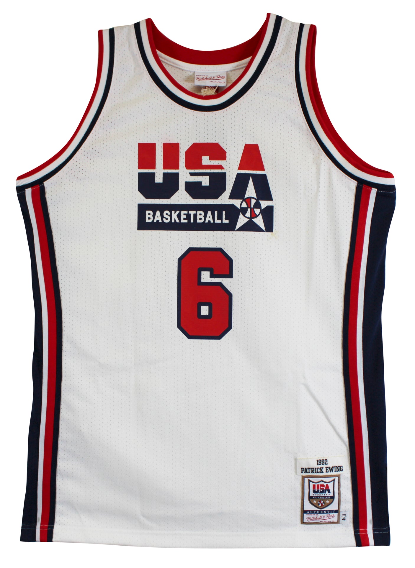 Knicks Patrick Ewing Signed White M&N 1992 USA Authentic Jersey BAS #BV01198