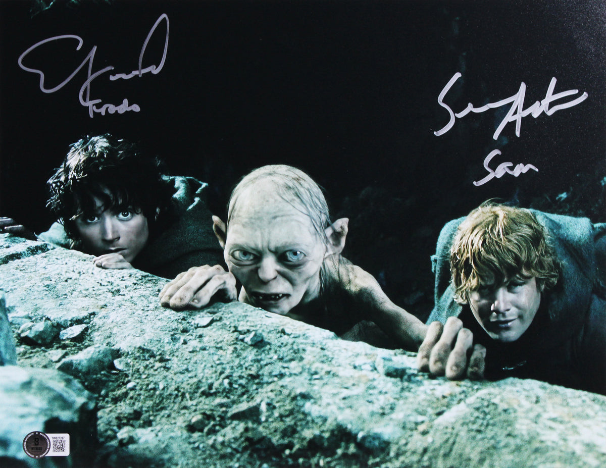 LOTR (6) Wood, Astin, Mortensen, Serkis, Davies, Bloom Signed Framed Display BAS