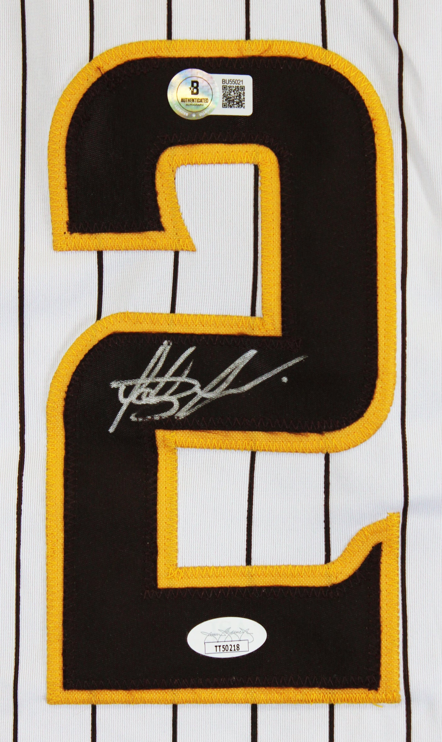 Fernando Tatis Jr. Signed White Pinstripe Pro Style Jersey BAS #BU55021