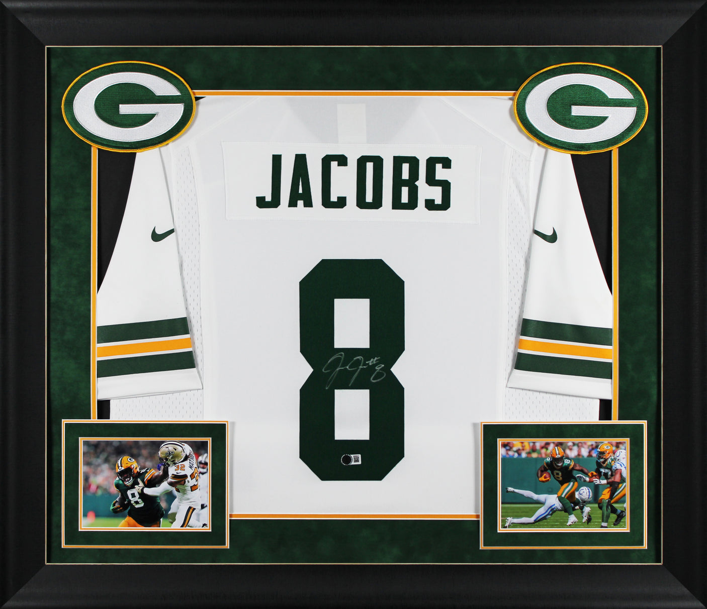 Packers Josh Jacobs Authentic Signed White Nike Game Framed Jersey BAS Witnessed