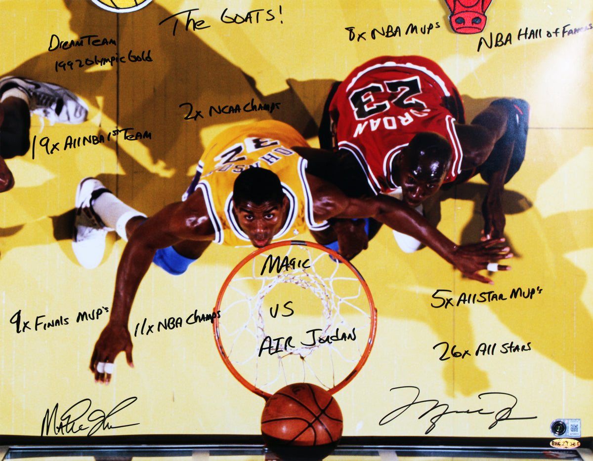 Michael Jordan & Magic Johnson Authentic Signed 16x20 Framed Photo BAS #AC020735