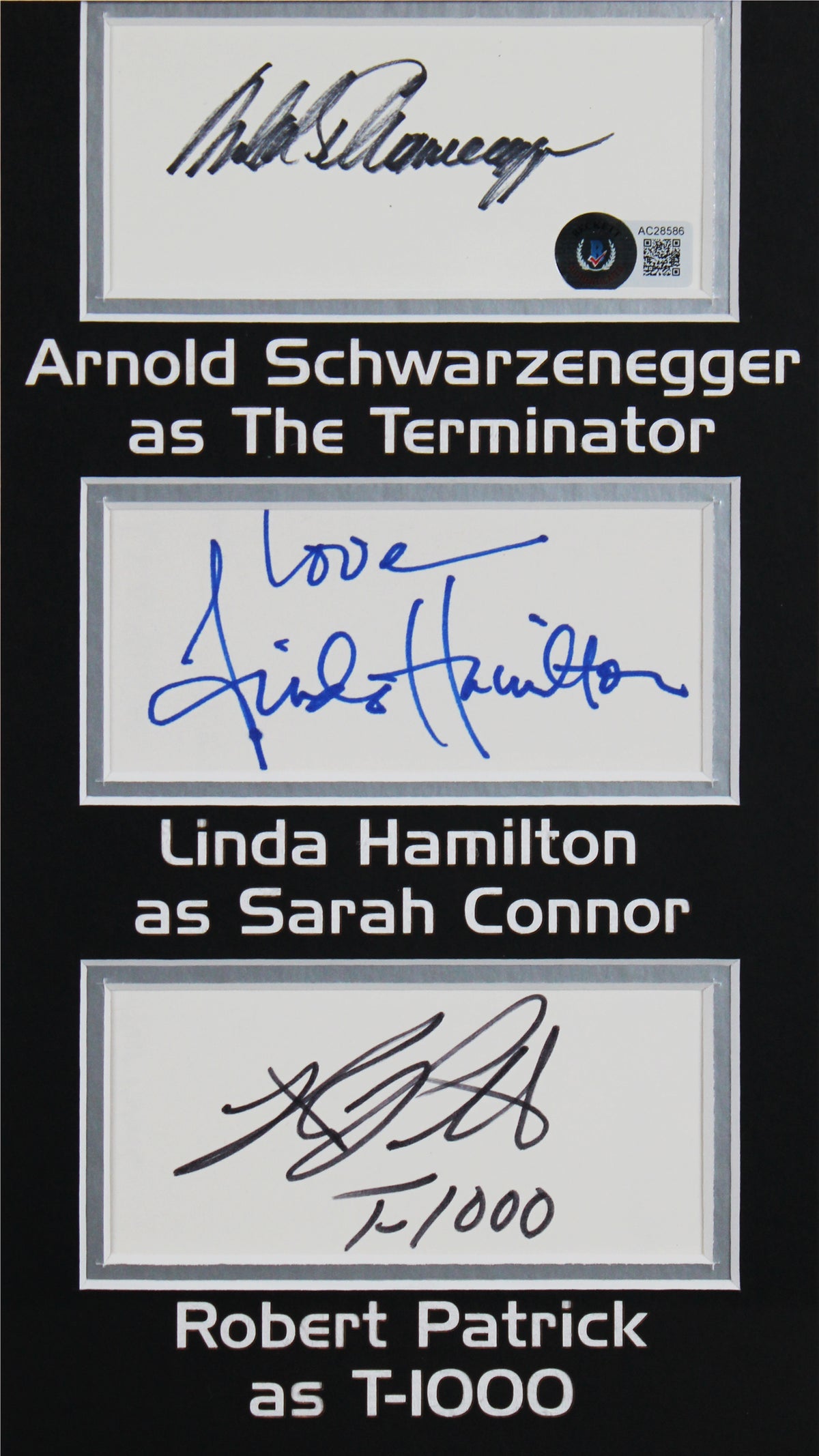 Terminator 2 (3) Schwarzenegger, Hamilton & Patrick Signed Framed Display BAS 2